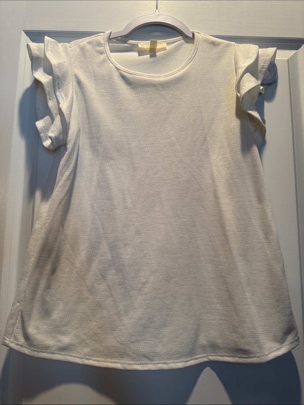 Girls' Cream Short Ruffle Sleeve Top